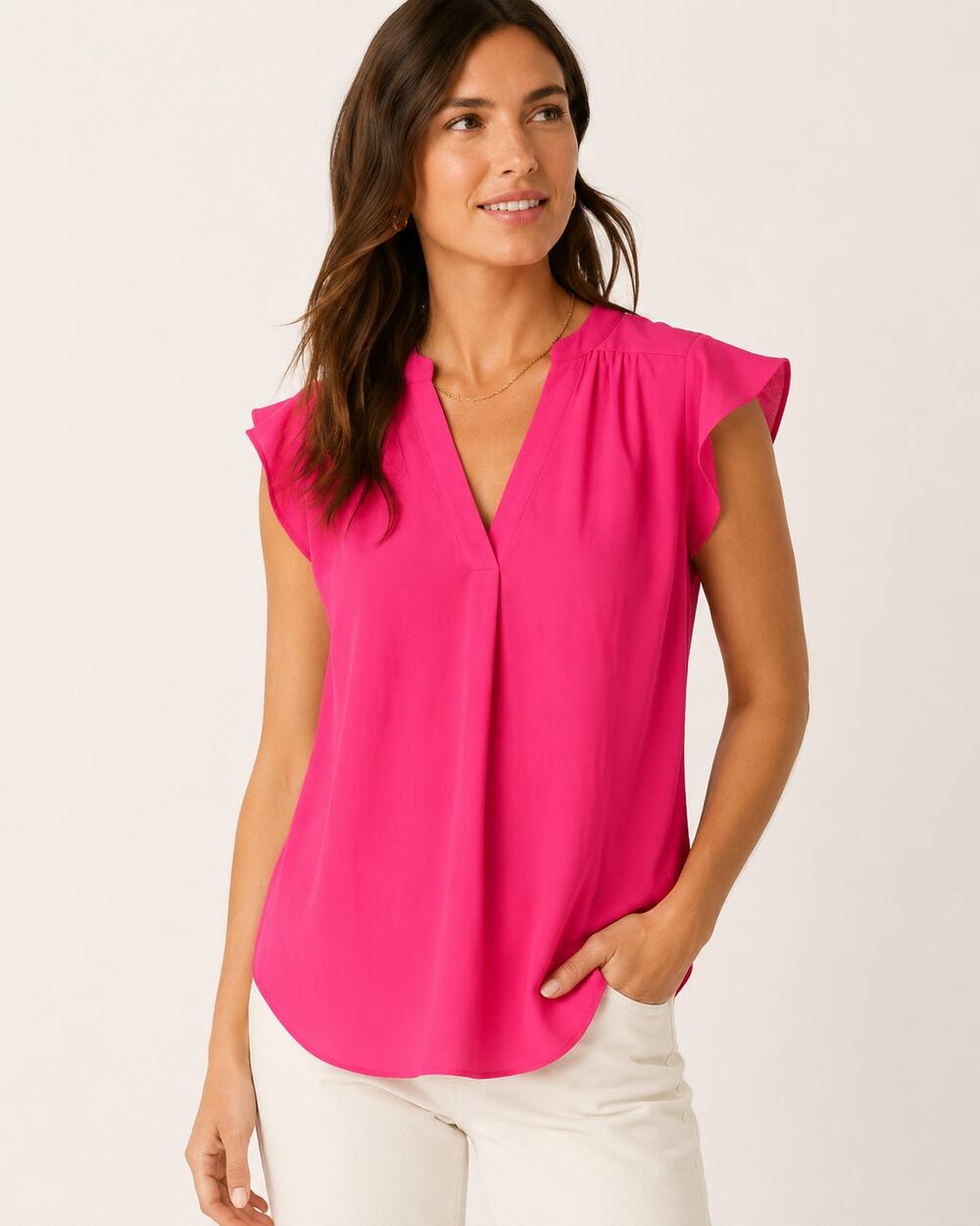 Cynthia Steffe Hot Pink Cap Sleeve Blouse Womens S Barbie Core Shirt Top Flutter
